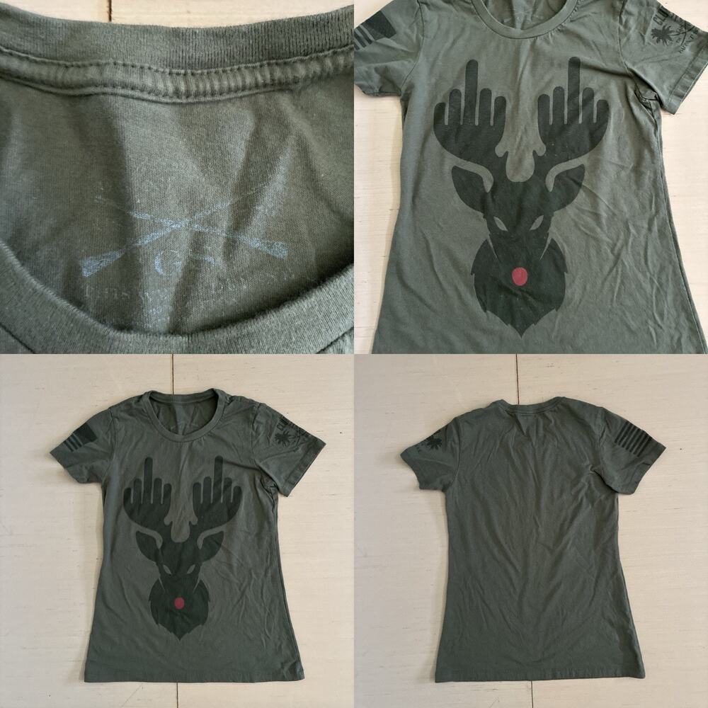 Grunt Style Women's Size S Angry Rudolph Red Nose Reindeer Graphic Print T-Shirt